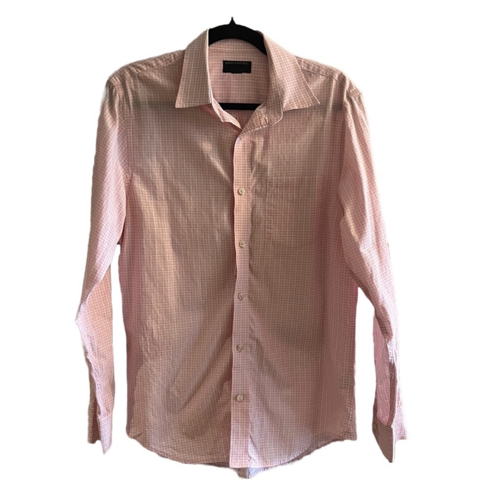 Banana Republic Slim Fit Button Down Size Medium Men's Pink Checkered Shirt